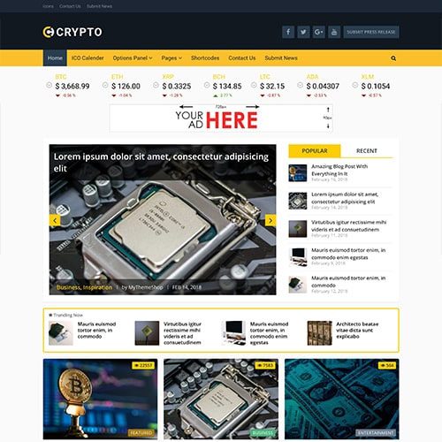 Crypto theme Bitcoin & Cryptocurrency WordPress Theme for free